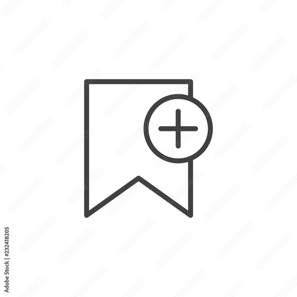 Add bookmark outline icon. linear style sign for mobile concept and web design. Bookmark plus simple line vector icon. Symbol, logo illustration. Pixel perfect vector graphics