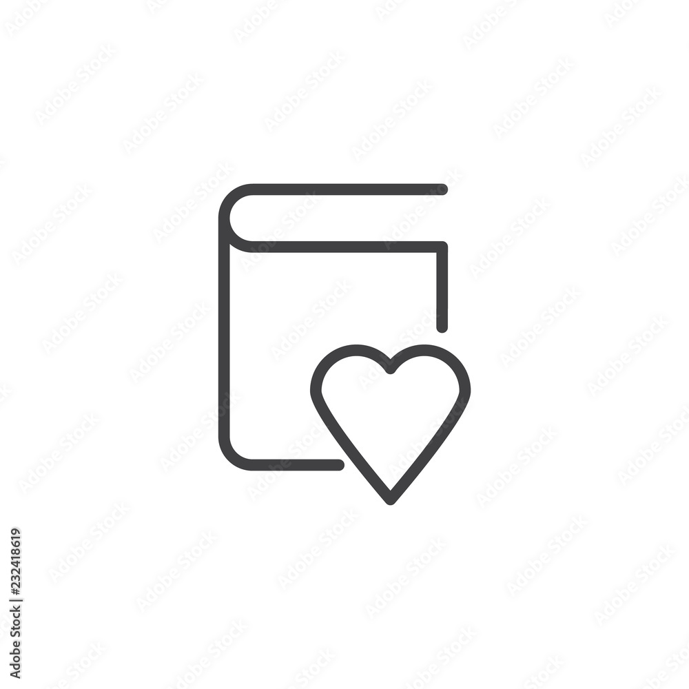 Favorite book love outline icon. linear style sign for mobile concept and web design. Heart book simple line vector icon. Symbol, logo illustration. Pixel perfect vector graphics Favorite book love outline icon. linear style sign for mobile concept and web design. Heart book simple line vector icon. Symbol, logo illustration. Pixel perfect vector graphics