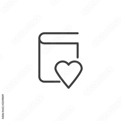 Favorite book love outline icon. linear style sign for mobile concept and web design. Heart book simple line vector icon. Symbol, logo illustration. Pixel perfect vector graphics