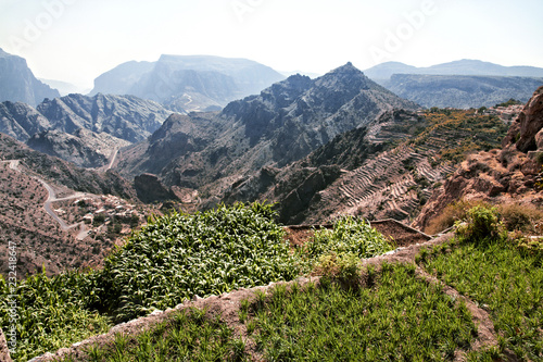 Image of landscape Saiq Plateau and terrace cultivation in Oman photo