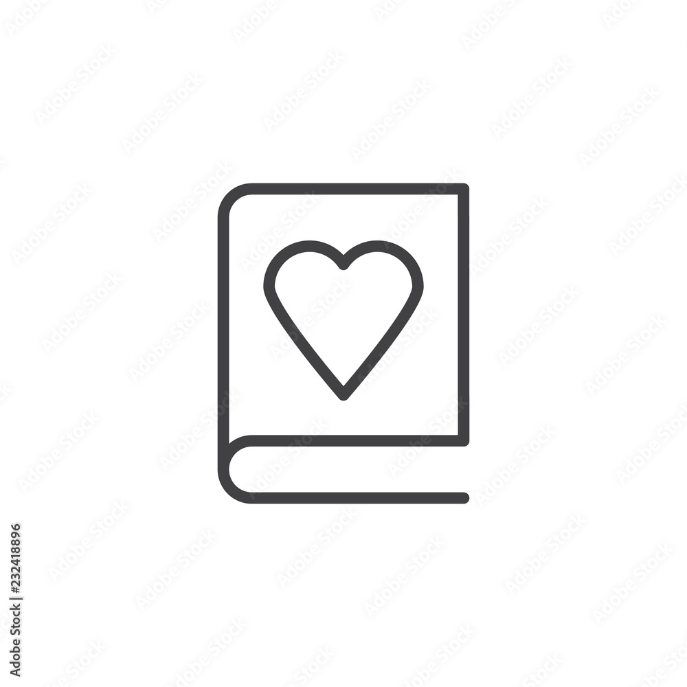Heart book outline icon. linear style sign for mobile concept and web design. Favorite book simple line vector icon. Symbol, logo illustration. Pixel perfect vector graphics Heart book outline icon. linear style sign for mobile concept and web design. Favorite book simple line vector icon. Symbol, logo illustration. Pixel perfect vector graphics