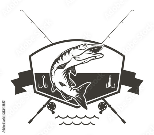 Leaping Muskie Logo with Crossed Fishing Rods photo