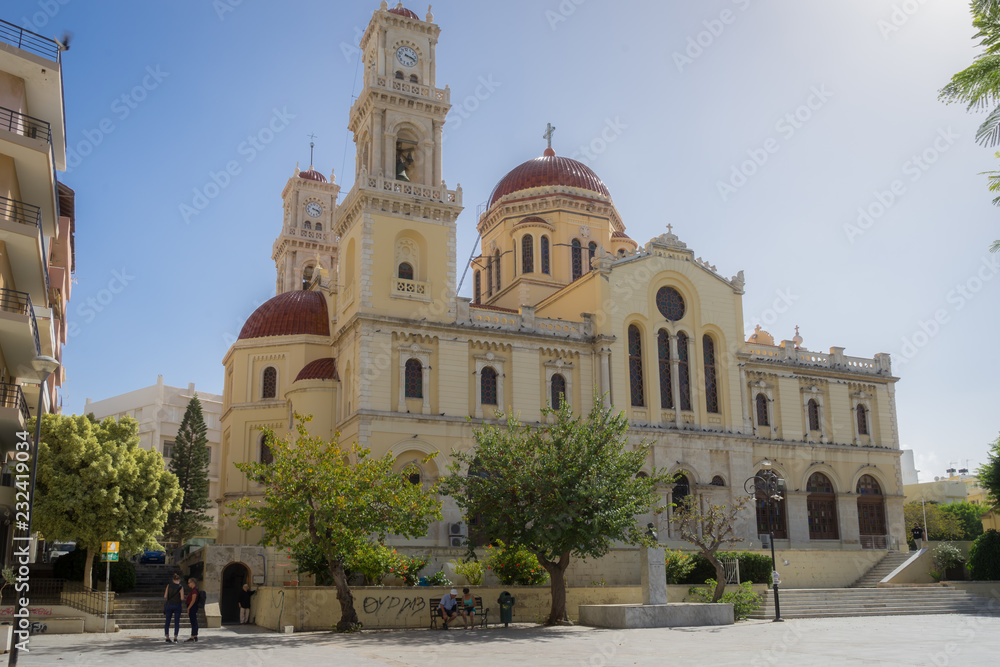 Heraklion, Crete - 09 28 2018: In the city of Heraklion. .Saint Minas Cathedral