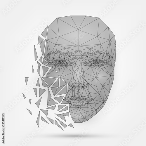 Сrumbling human face, mask, technology