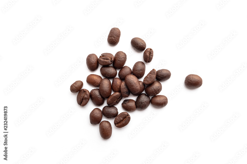 Roasted coffee beans on white background. Roasted coffee beans on white background.
