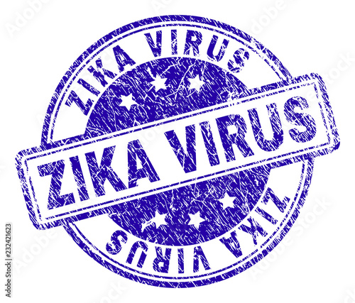 ZIKA VIRUS stamp seal watermark with distress texture. Designed with rounded rectangles and circles. Blue vector rubber print of ZIKA VIRUS tag with unclean texture.