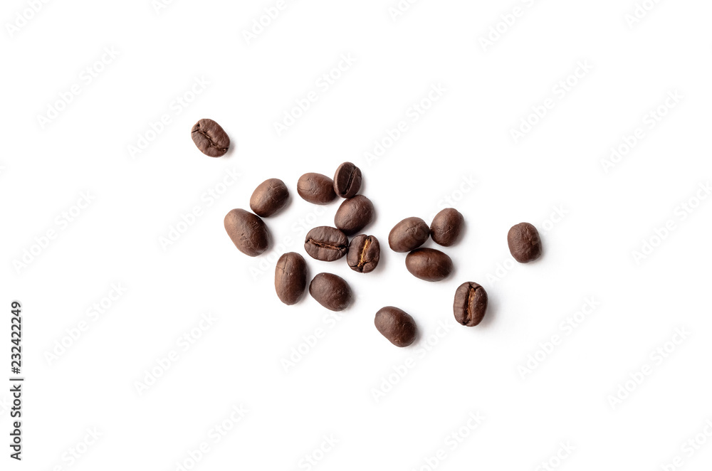 Roasted coffee beans on white background. Roasted coffee beans on white background.
