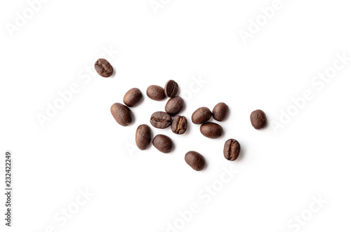 Roasted coffee beans on white background.