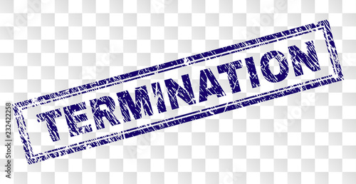 TERMINATION stamp seal watermark with rubber print style and double framed rectangle shape. Stamp is placed on a transparent background.