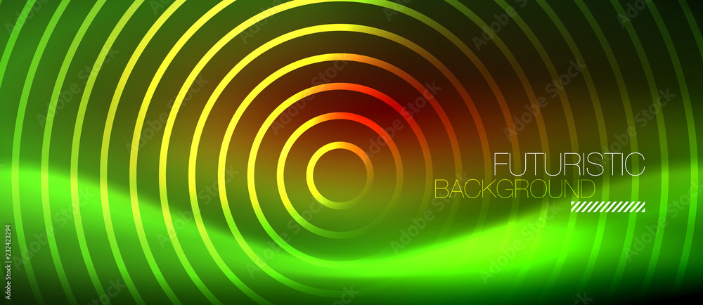 Neon glowing techno lines, hi-tech futuristic abstract background template with square shapes Neon glowing techno lines, hi-tech futuristic abstract background template with square shapes