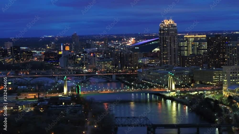 Hennepin Bridge at Night - Minneapolis - Aerial View Hennepin Bridge at Night - Minneapolis - Aerial View