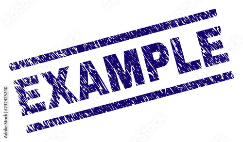 EXAMPLE seal print with grunge style. Blue vector rubber print of EXAMPLE tag with dust texture. Text tag is placed between parallel lines.
