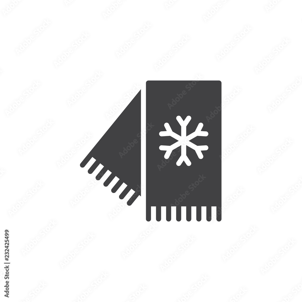Scarf with snowflake vector icon. filled flat sign for mobile concept and web design. Folded scarf simple solid icon. Symbol, logo illustration. Pixel perfect vector graphics Scarf with snowflake vector icon. filled flat sign for mobile concept and web design. Folded scarf simple solid icon. Symbol, logo illustration. Pixel perfect vector graphics