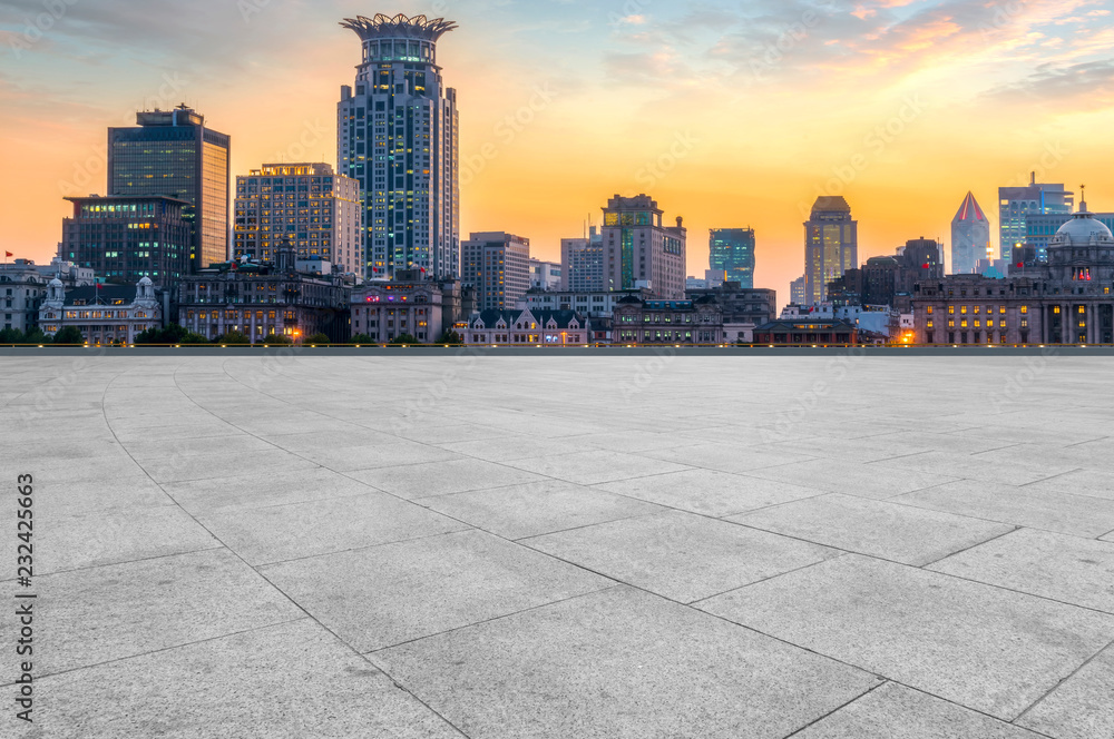 City skyscrapers and square slate ground City skyscrapers and square slate ground