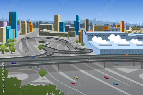 Highway and Cars in the City Illustration