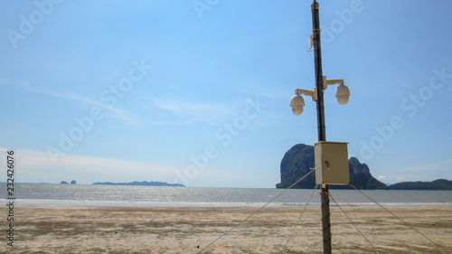 cctv security camera with pole at Pak Meng Beach Trang province,Thailand photo