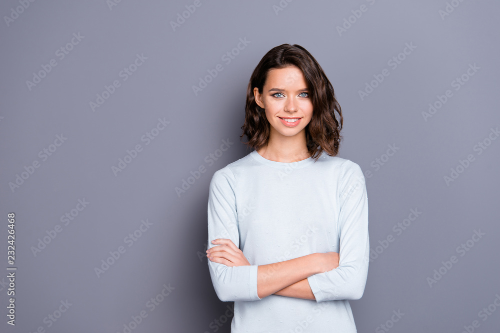 Photo of gorgeous nice good-looking adorable lady with her hands Photo of gorgeous nice good-looking adorable lady with her hands