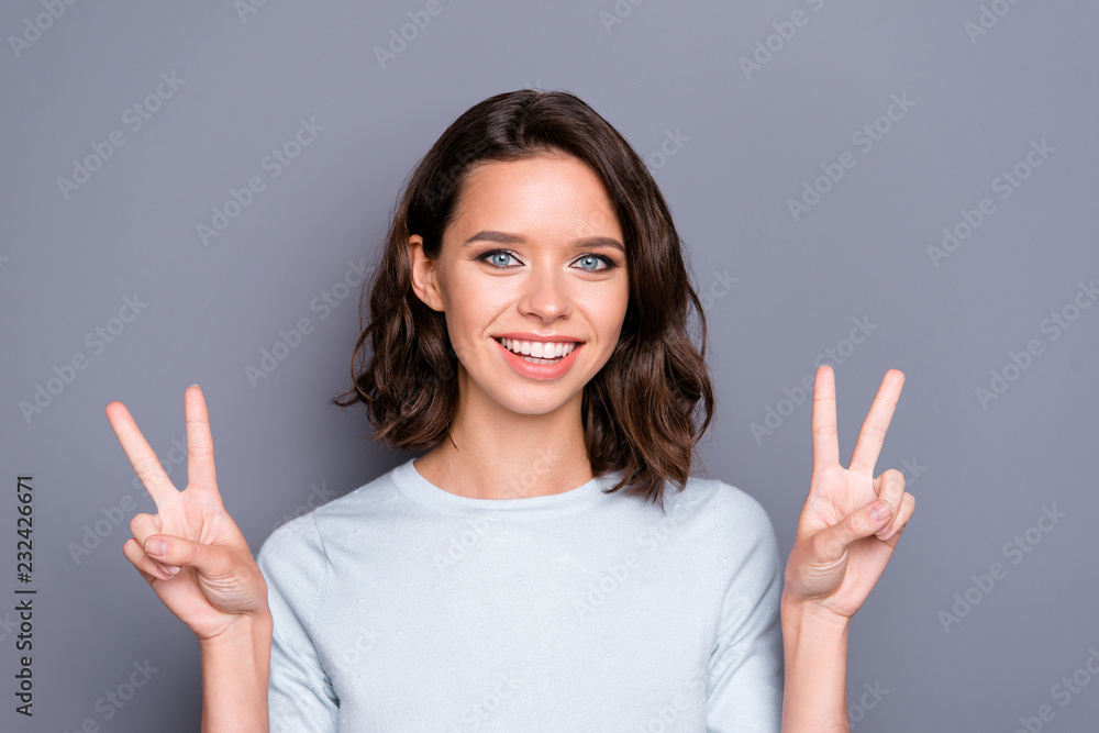 Adorable good-looking good-dressed lady in casual wear with her Adorable good-looking good-dressed lady in casual wear with her