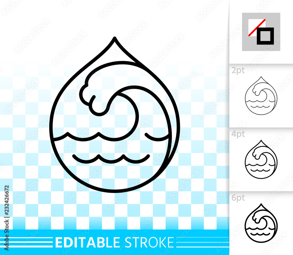 Obraz premium Water wave simple black line splash vector icon