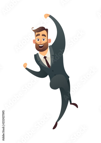 Joyful Successful businessman the winner jumping for joy