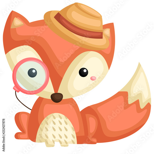 a vector of a cute fox wearing hat 