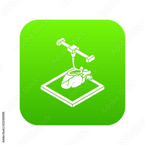 Heart d printing icon green vector isolated on white background