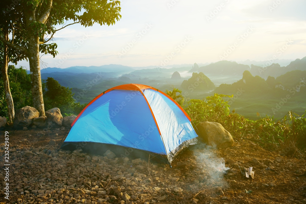 Camping tent in the mountain.