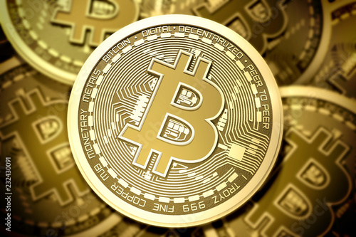Bitcoin Golden Coin Concept 3D Rendered Illustration.
