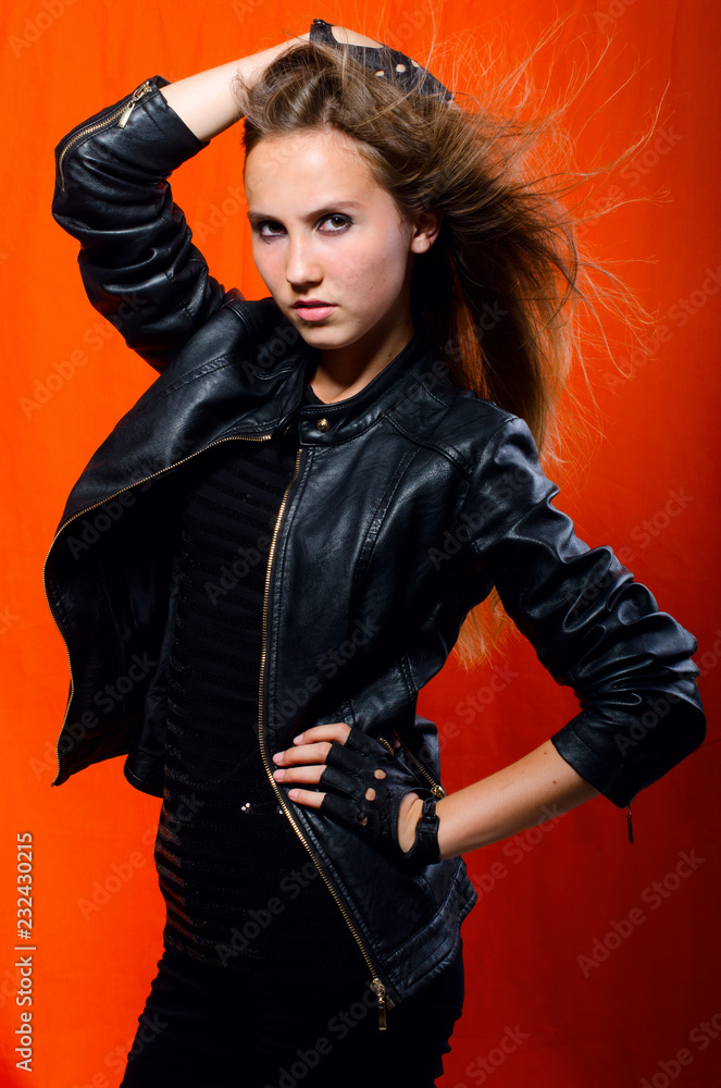 beautiful girl in leather jacket beautiful girl in leather jacket