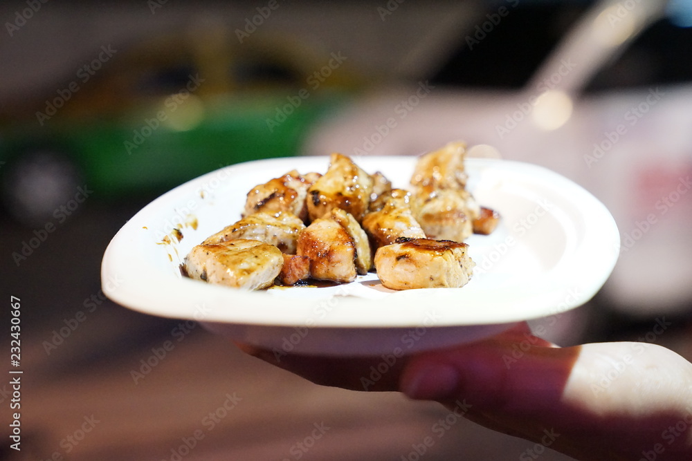 Pieces pork steck in foodtruck event., Bangkok, Thailand. Pieces pork steck in foodtruck event., Bangkok, Thailand.