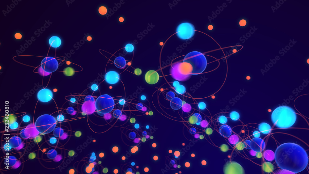 Atoms Turning in Violet Background Atoms Turning in Violet Background