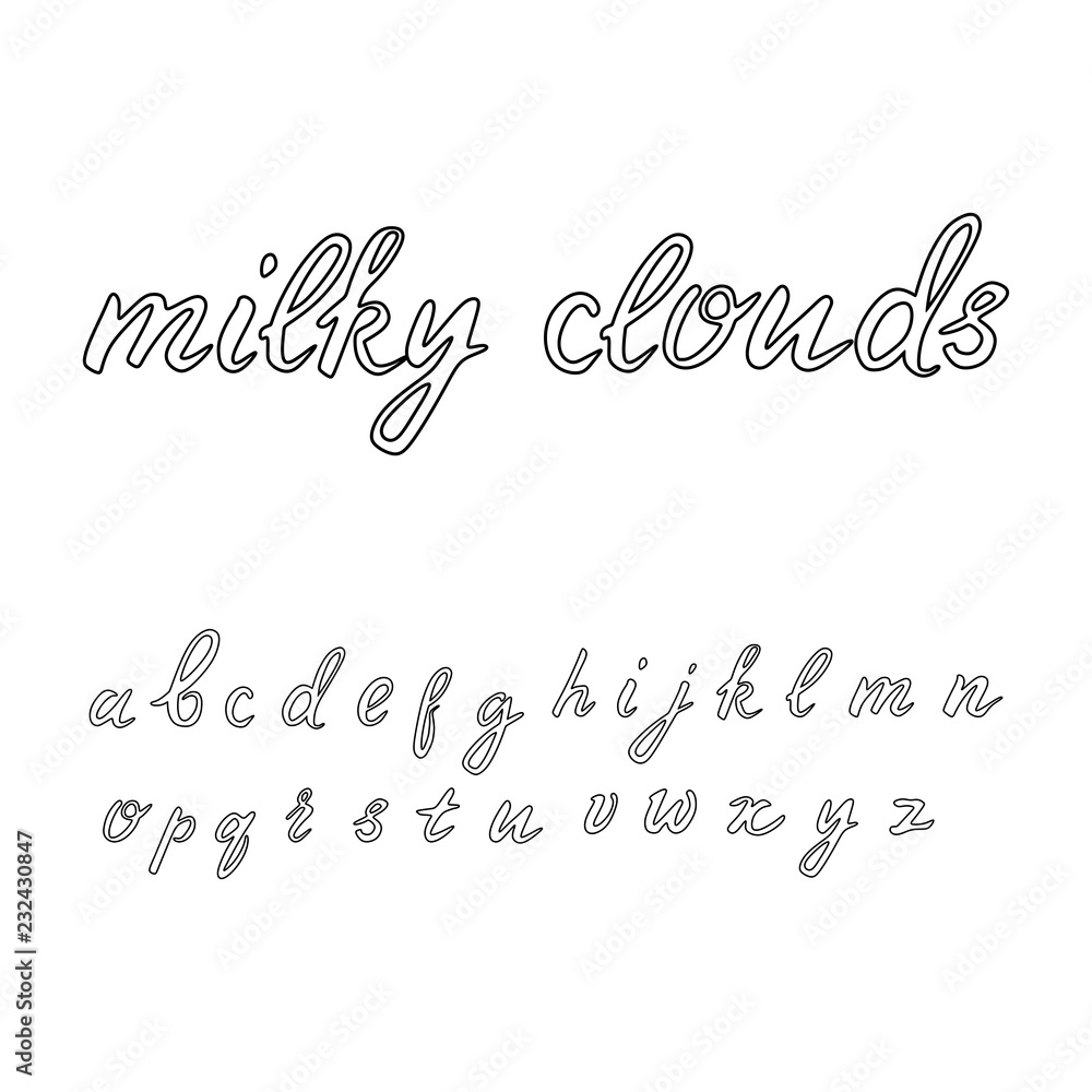 Cute handwritten font in lowercase. Calligraphic typeface (outline version)