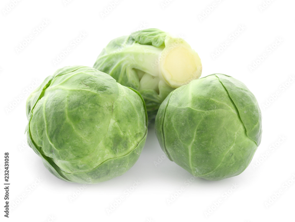 Fototapeta premium Fresh brussels sprouts on white background