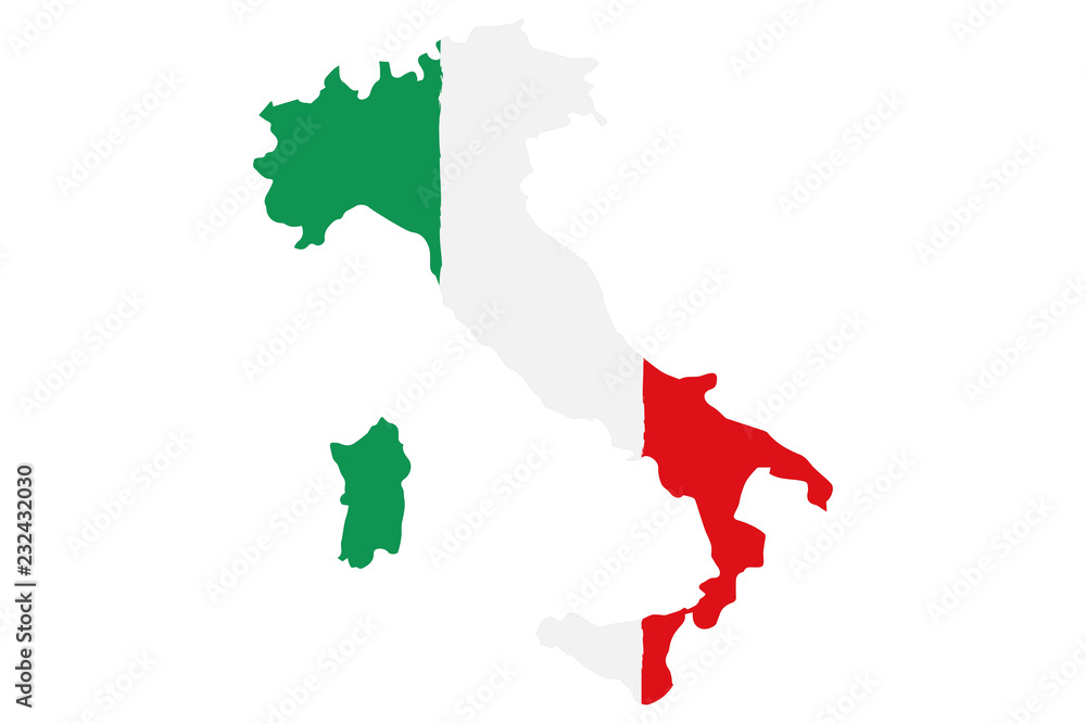 Map of Italy with Flag. Hand Painted with Brush. Vector Illustration. 