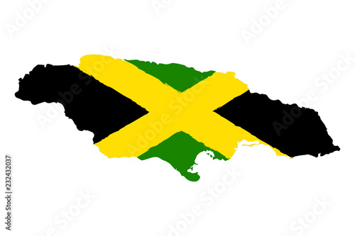 Map of Jamaica with Flag. Hand Painted with Brush. Vector Illustration.