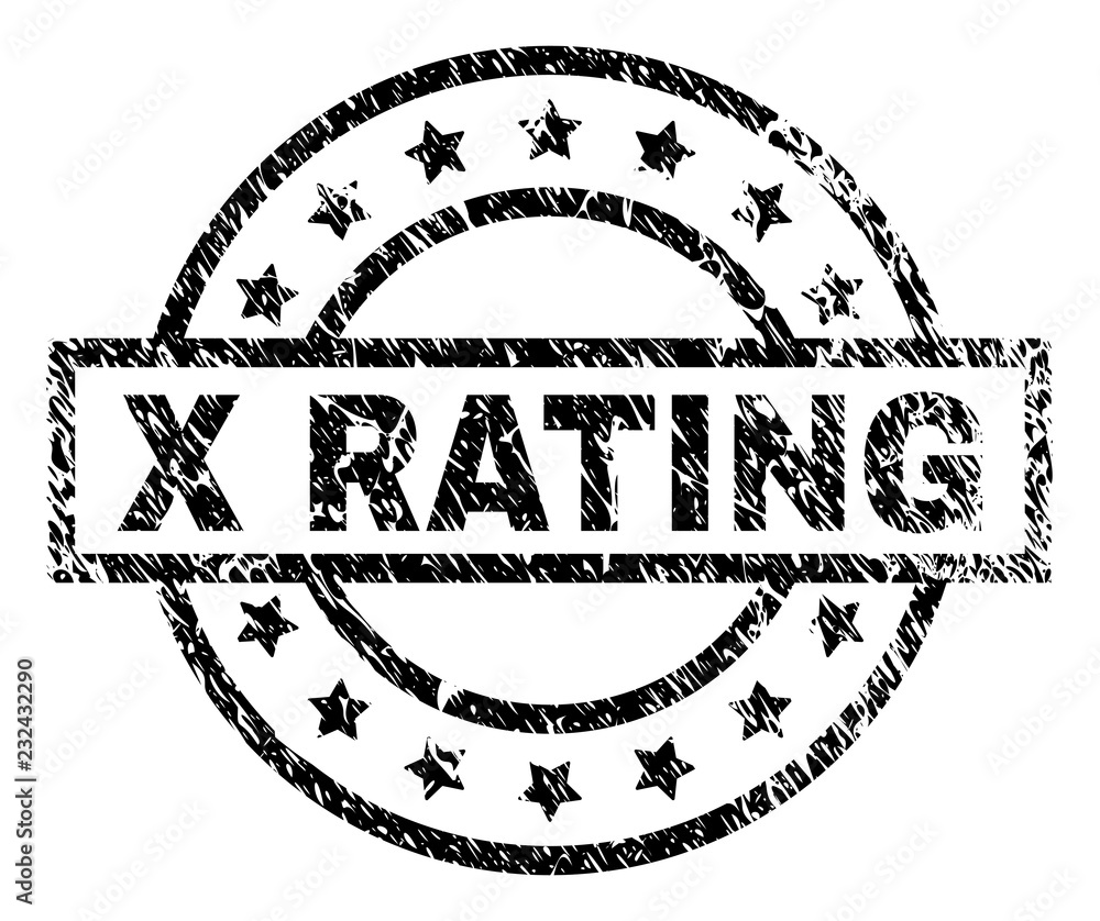 X RATING stamp seal watermark with distress style. Designed with