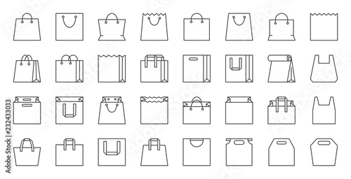 Shopping Bag simple black line icons vector set