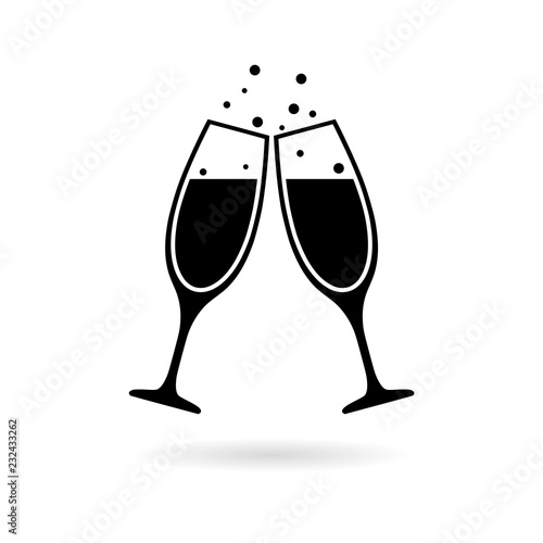 Fototapeta Black Champagne glass icon or logo, Champagne Toast