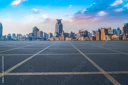 City skyscrapers and road ground photo