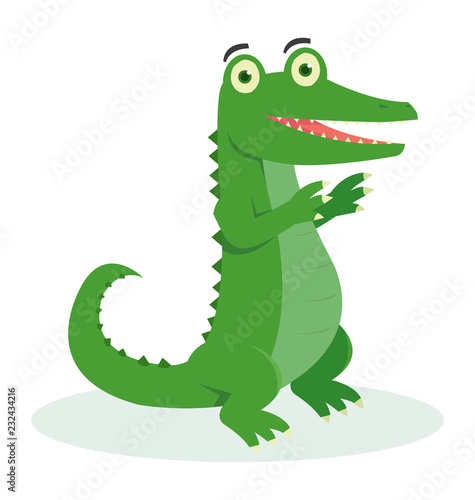 A cute crocodile dancing with his foot