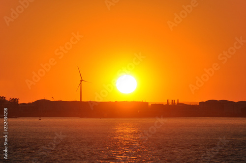 Sunset on the Hudson river in New York