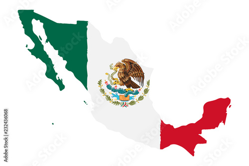 Map of Mexico with Flag. Hand Painted with Brush. Vector Illustration.