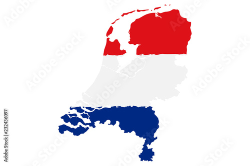 Map of Netherlands with Flag. Hand Painted with Brush. Vector Illustration. 