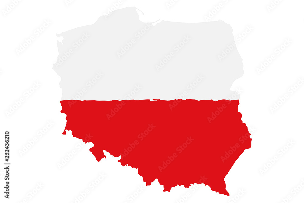 Fototapeta Mapa Polski z flagą. Ręcznie malowane pędzlem. Ilustracja wektorowa.