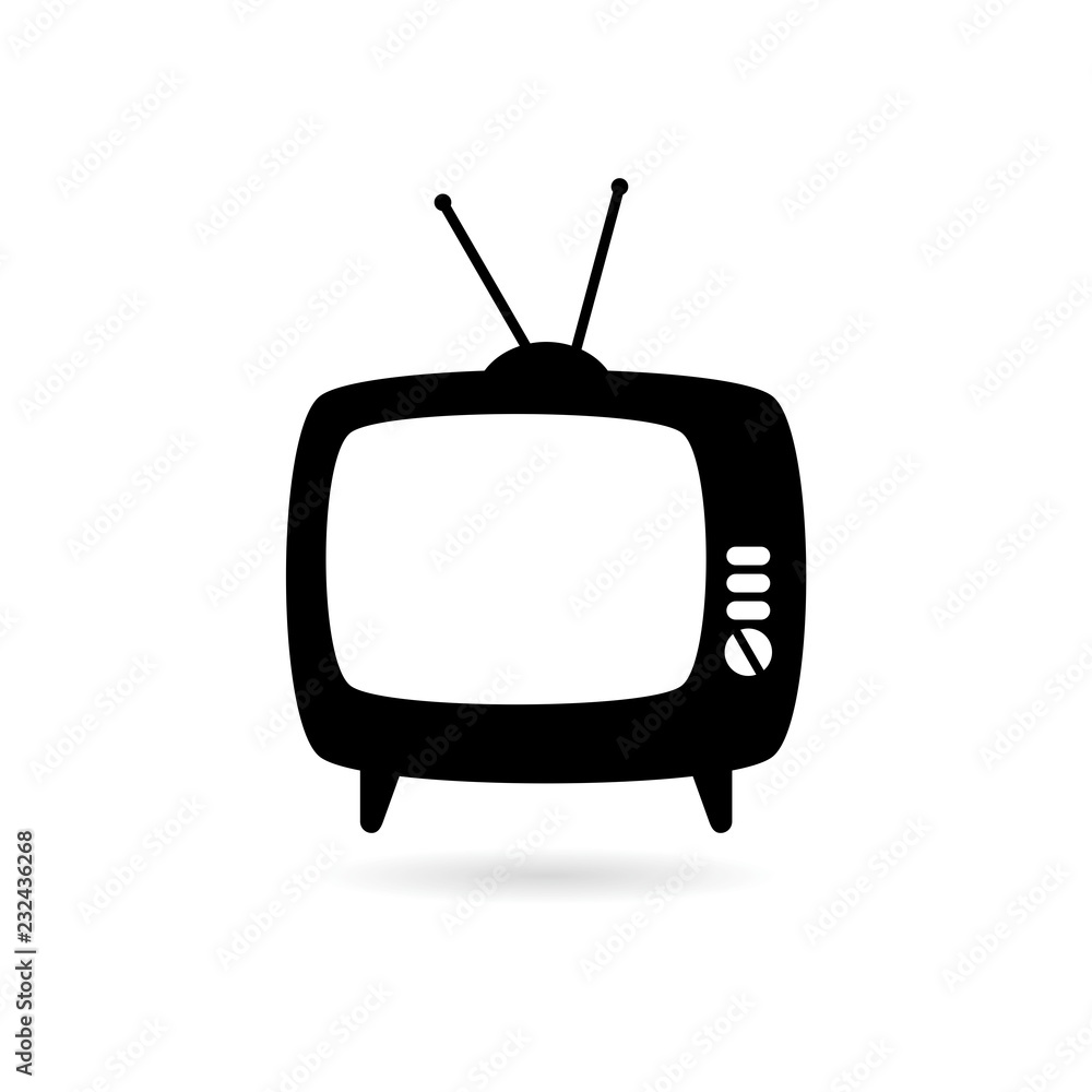 Black Retro TV icon or logo isolated on white background 