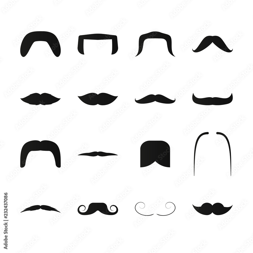 Mustache simple black icons. Retro and modern facial hair style set