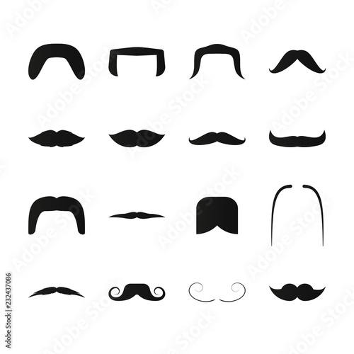 Mustache simple black icons. Retro and modern facial hair style set.