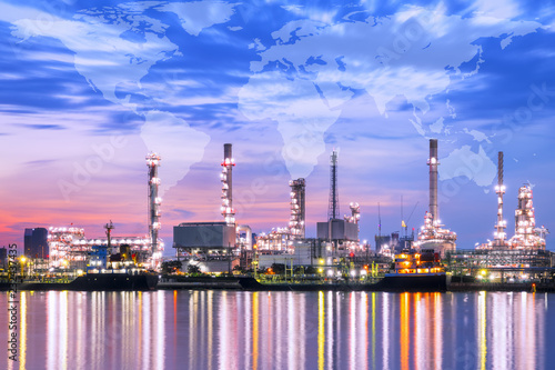 Oil refinery industrial at twilight in Thailand,Technologies connecting the world.