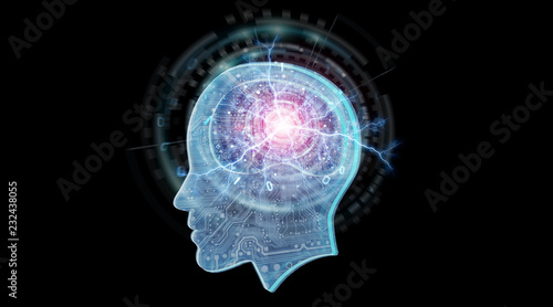 Artificial intelligence digital brain background 3D rendering