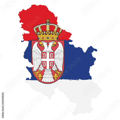 Map of Serbia with Flag. Hand Painted with Brush. Vector Illustration.